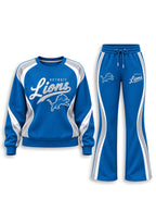 Women's Detroit Lions Crewneck Sweatshirt & Flared Pants 2 Piece Set