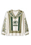 Women's Green Bay Packers Boho Floral Printed V-Neck Long Sleeve Shirt