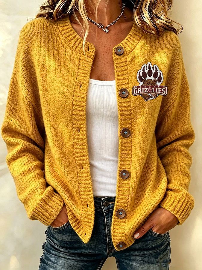 Women'S Casual Football Print Knitted Cardigan Top
