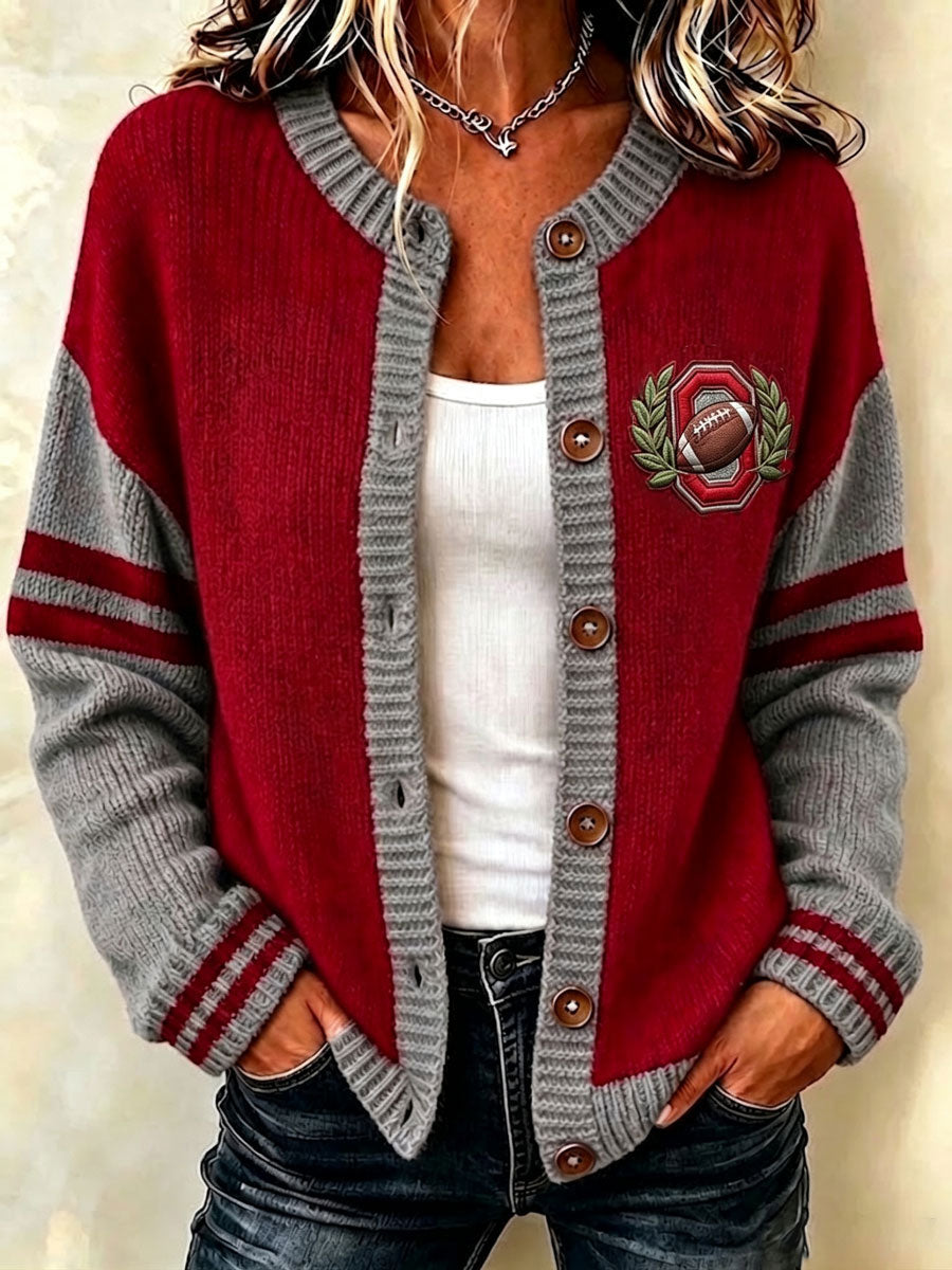 Women'S Football Printed Knitted Cardigan Main image