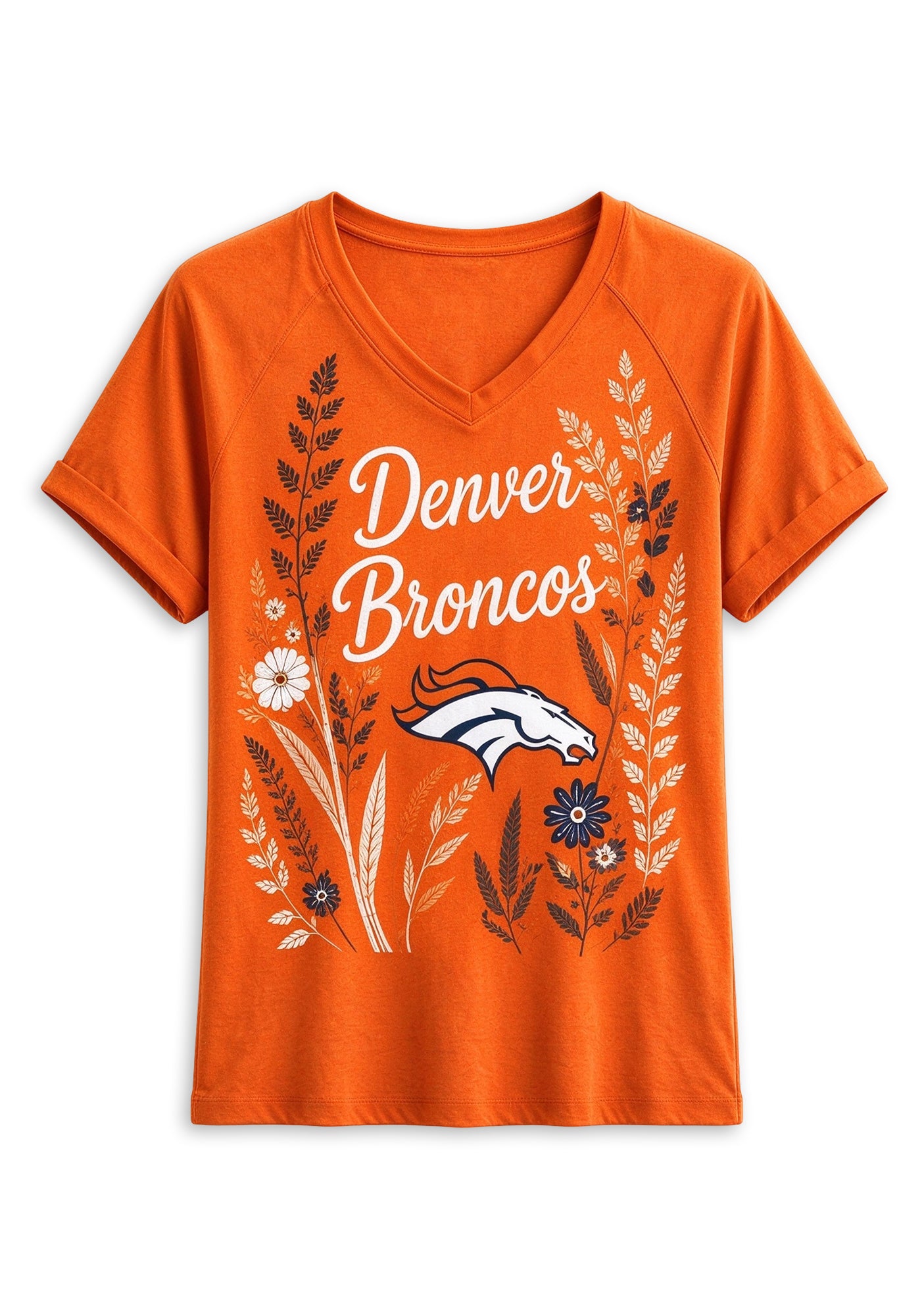 Women's Denver Broncos Wildflower Graphic V-Neck Raglan Rolled T-Shirt Secondary image