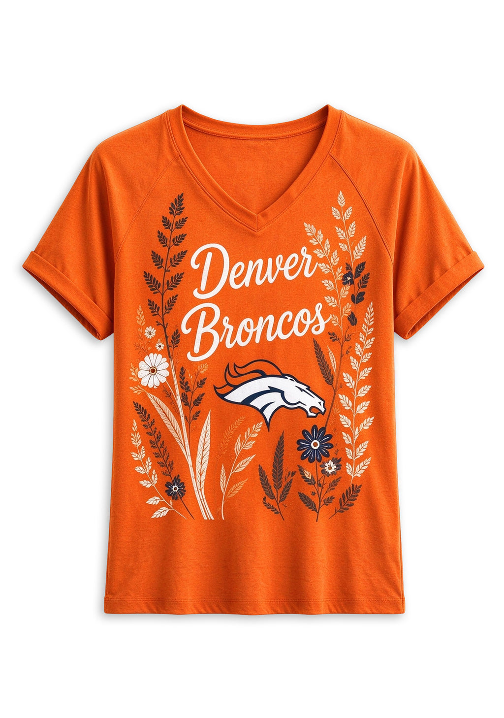 Women's Denver Broncos Wildflower Graphic V-Neck Raglan Rolled T-Shirt