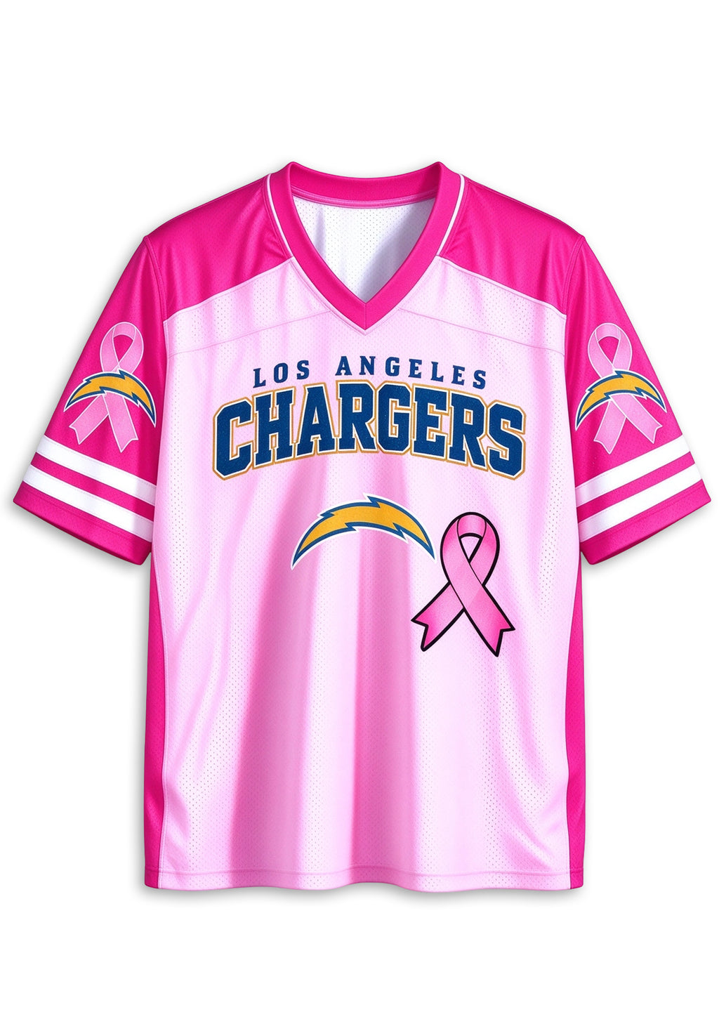 Women Los Angeles Chargers Breast Cancer Awareness Pink Ribbon Mesh Jersey