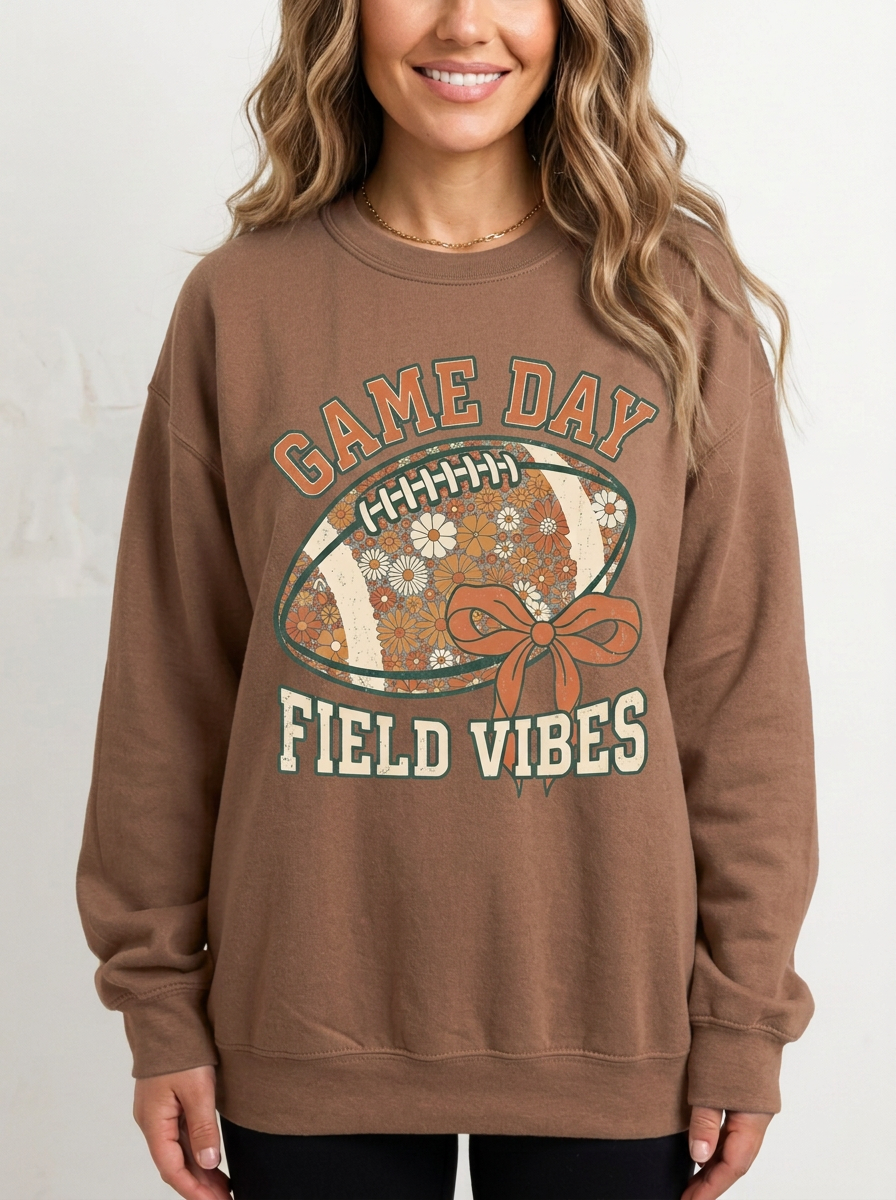 Women's Football Game Day Floral Bow Printed Long-Sleeve T-Shirt