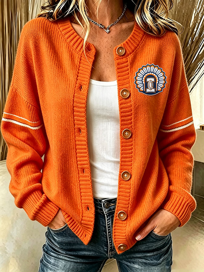 Women'S Casua Football Print Knitted Cardigan Top