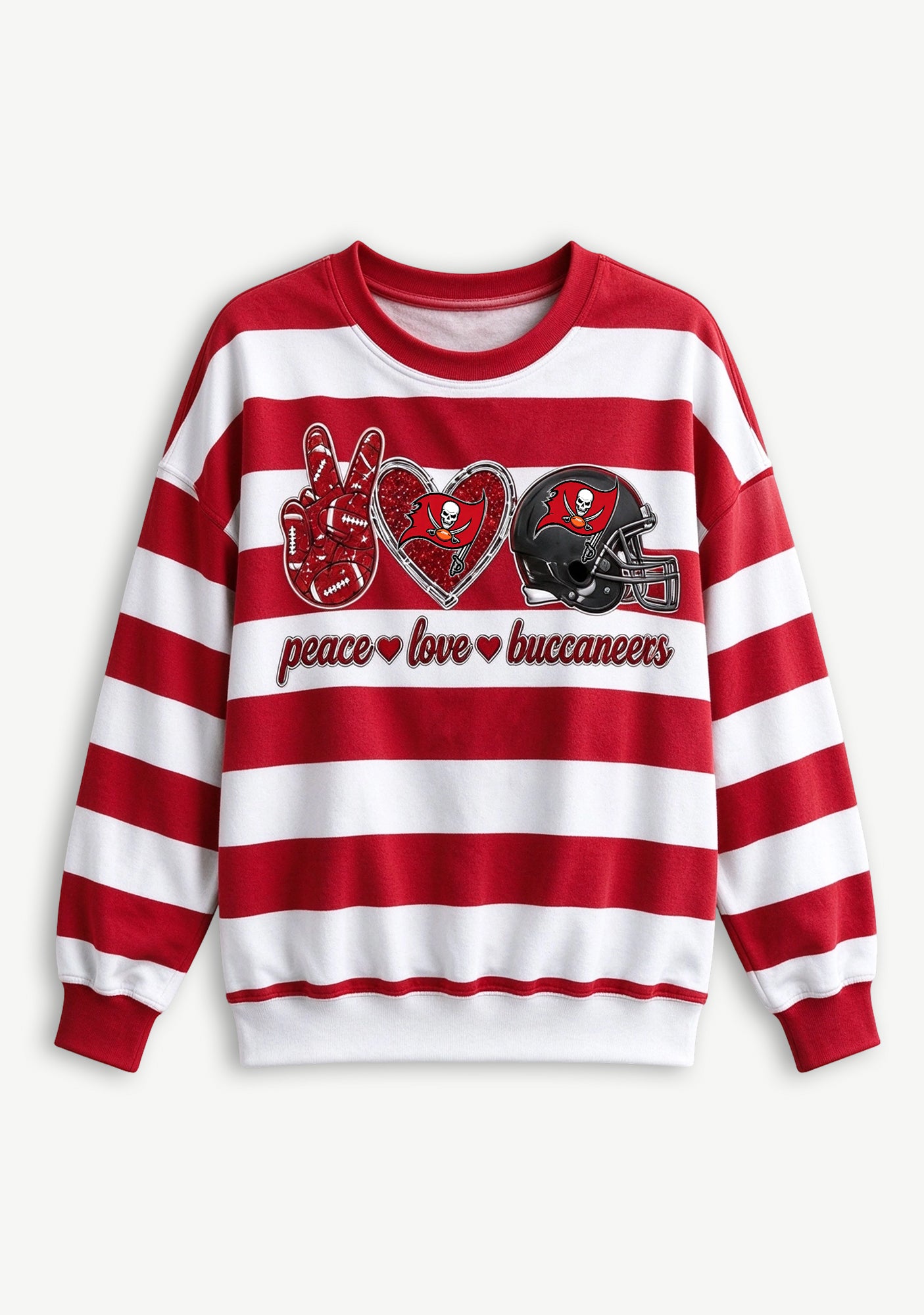 Women's Peace Love Tampa Bay Buccaneers Striped Crewneck Sweatshirt Secondary image
