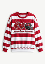 Women's Peace Love Tampa Bay Buccaneers Striped Crewneck Sweatshirt