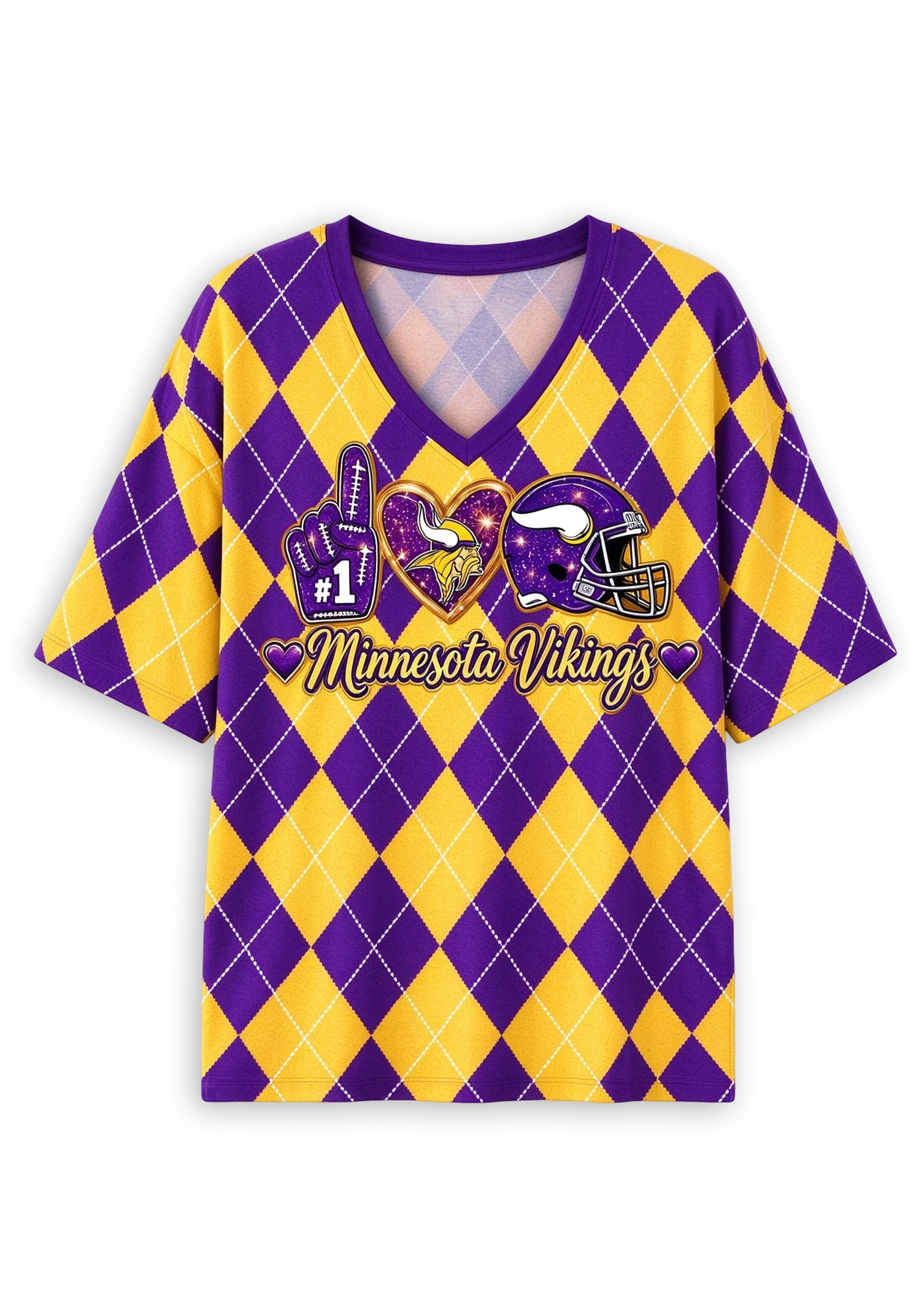 Women's Minnesota Vikings Argyle #1 Fan Heart Helmet V-Neck T-Shirt Secondary image
