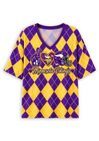 Women's Minnesota Vikings Argyle #1 Fan Heart Helmet V-Neck T-Shirt