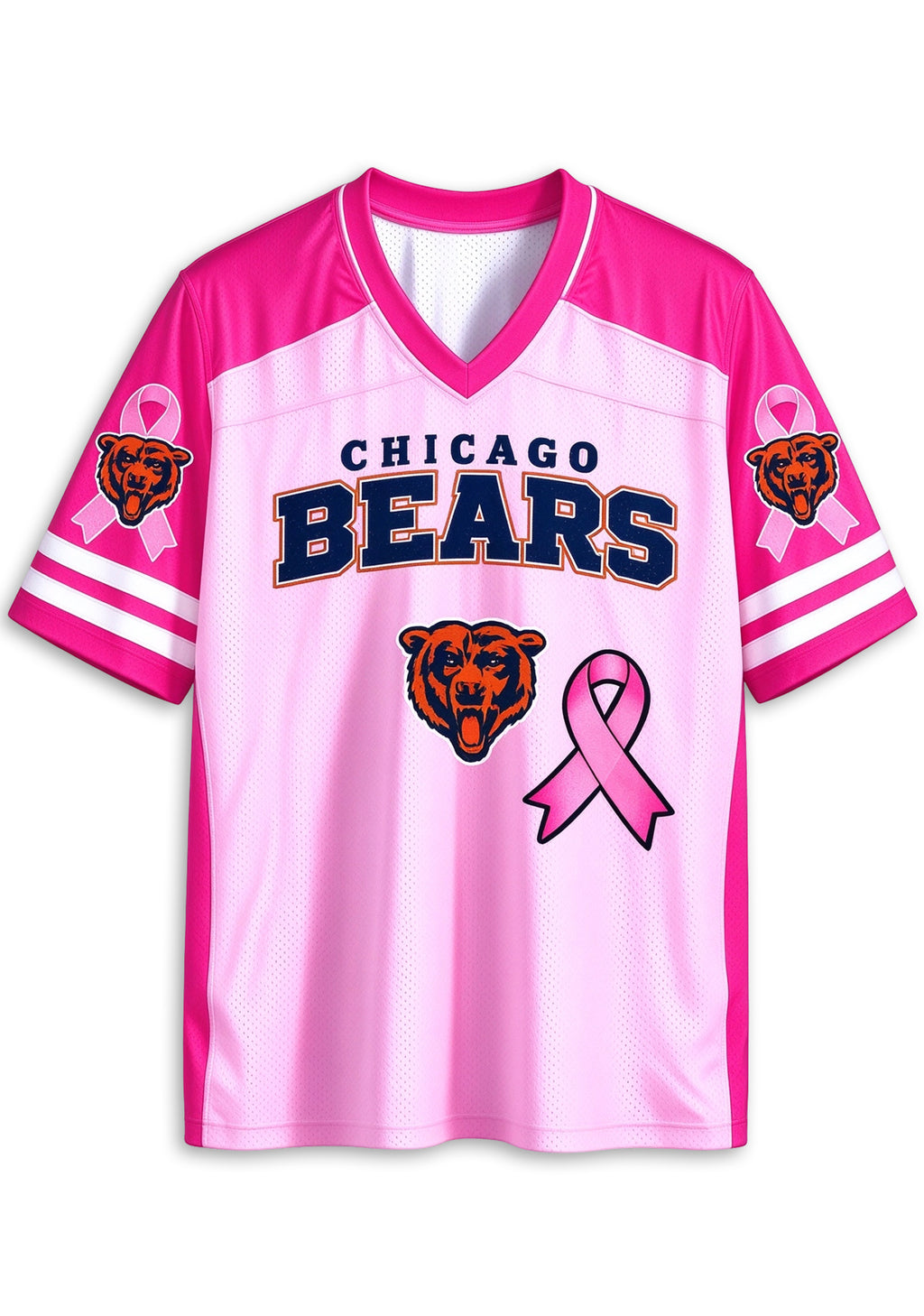 Women Chicago Bears Breast Cancer Awareness Pink Ribbon Mesh Jersey
