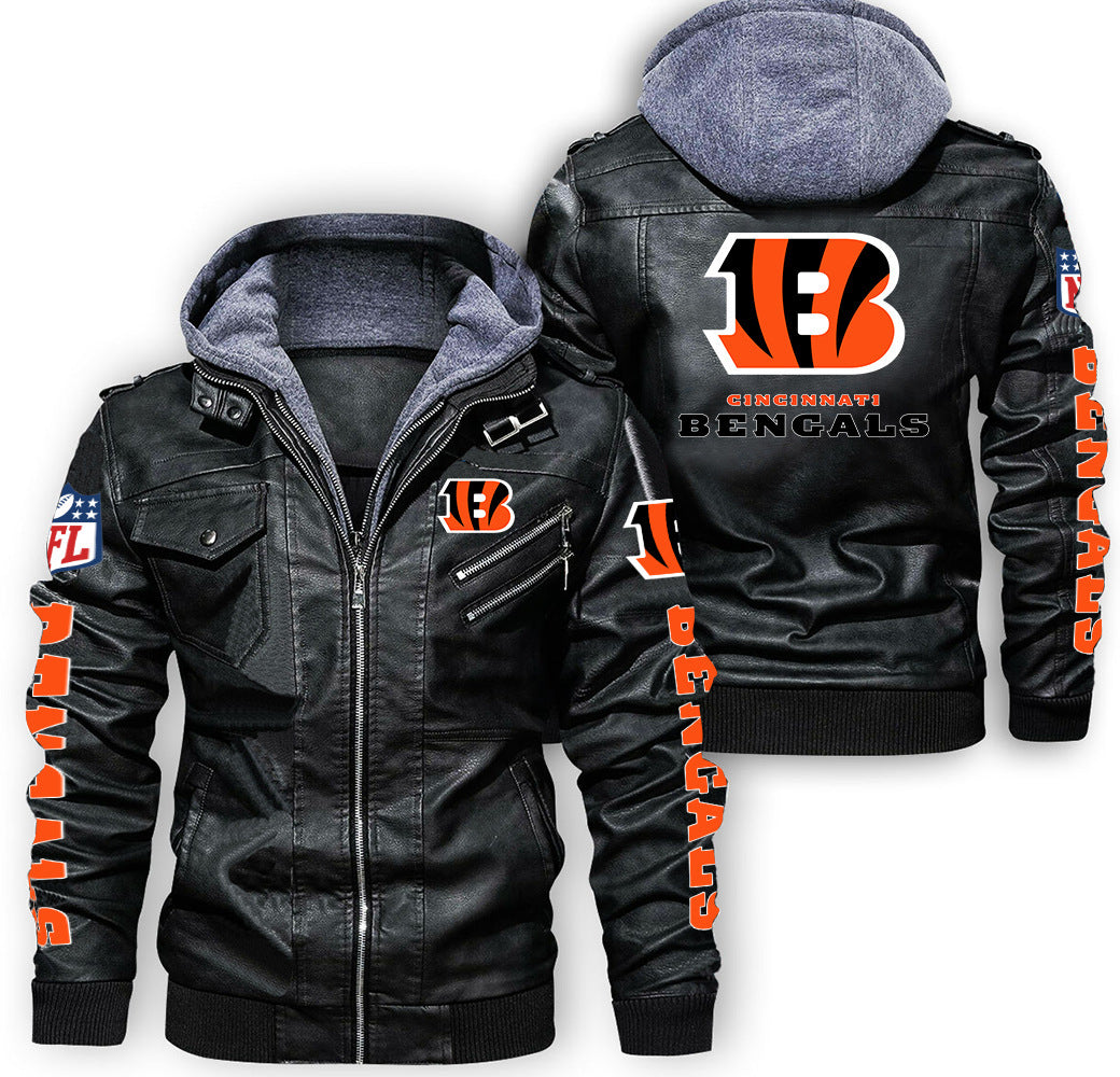 Cincinnati Bengals Graphic PU Leather Hooded Jacket Main image