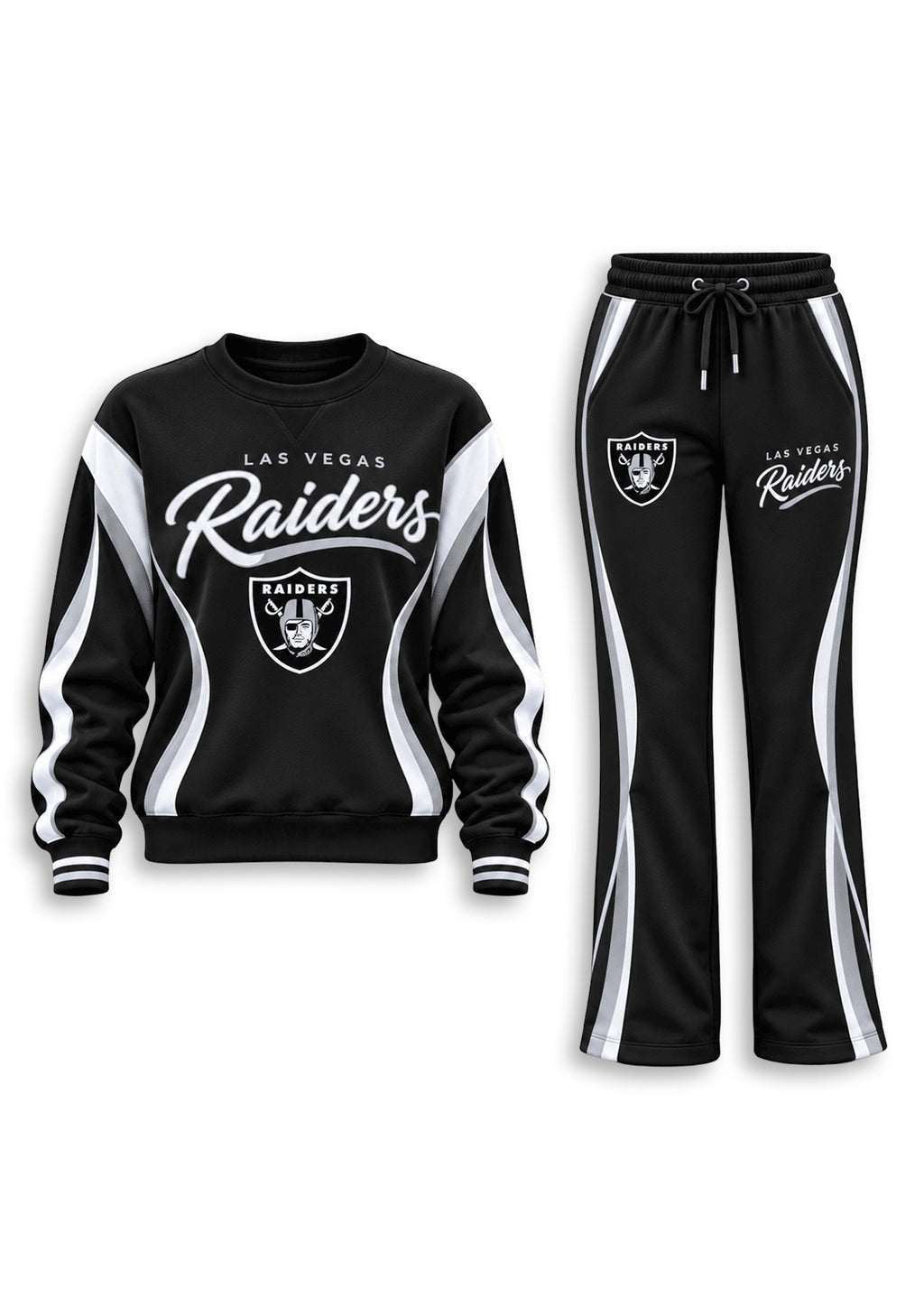 Women's Las Vegas Raiders Crewneck Sweatshirt & Flared Pants 2 Piece Set