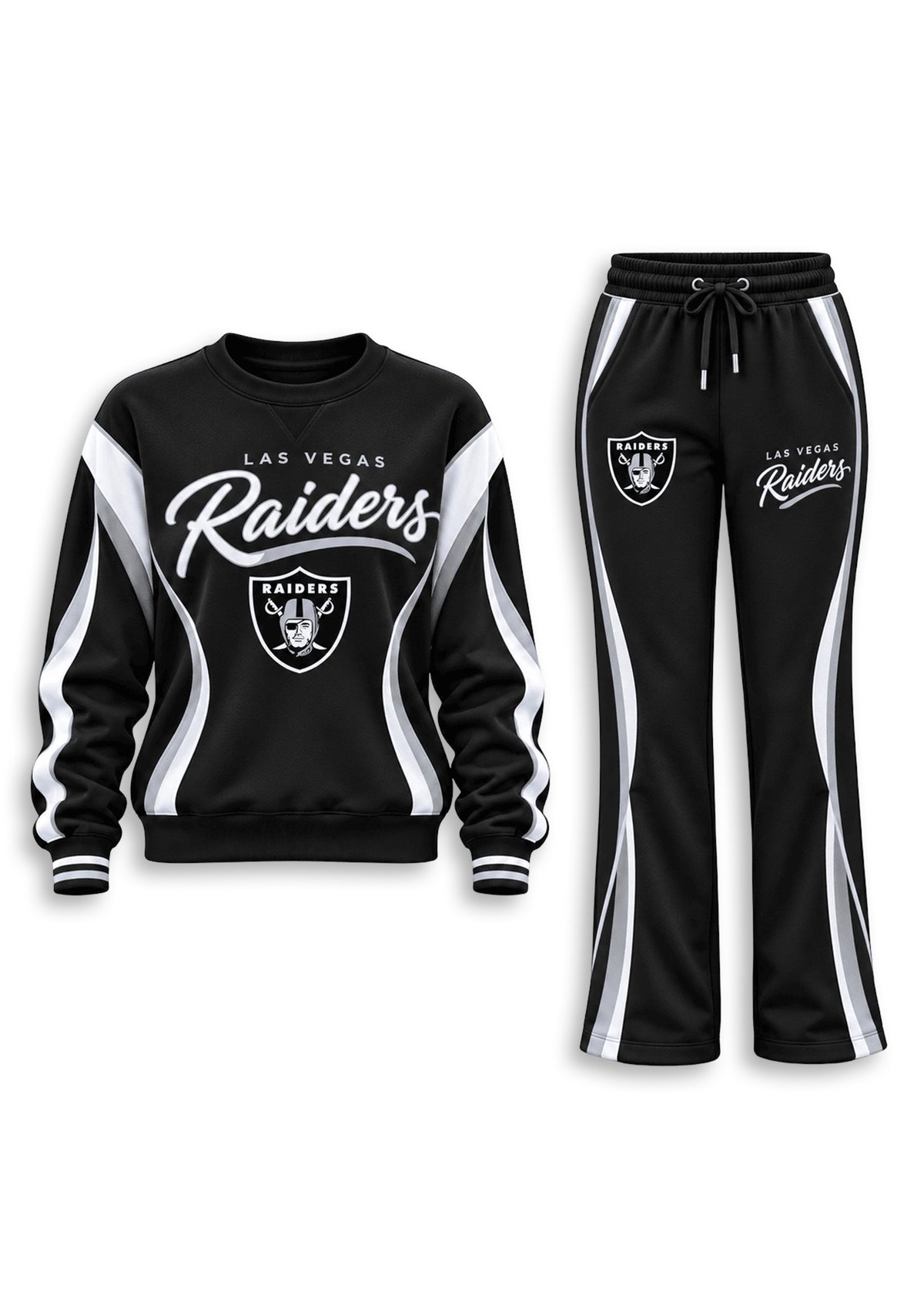 Women's Las Vegas Raiders Crewneck Sweatshirt & Flared Pants 2 Piece Set