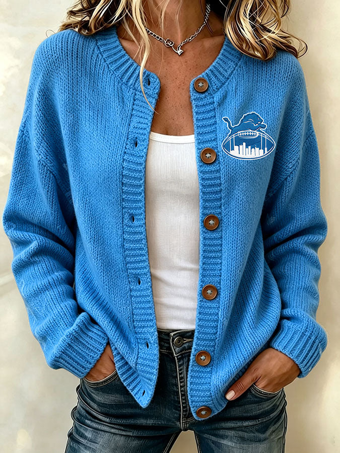 Women'S Football Printed Knitted Cardigan Main image