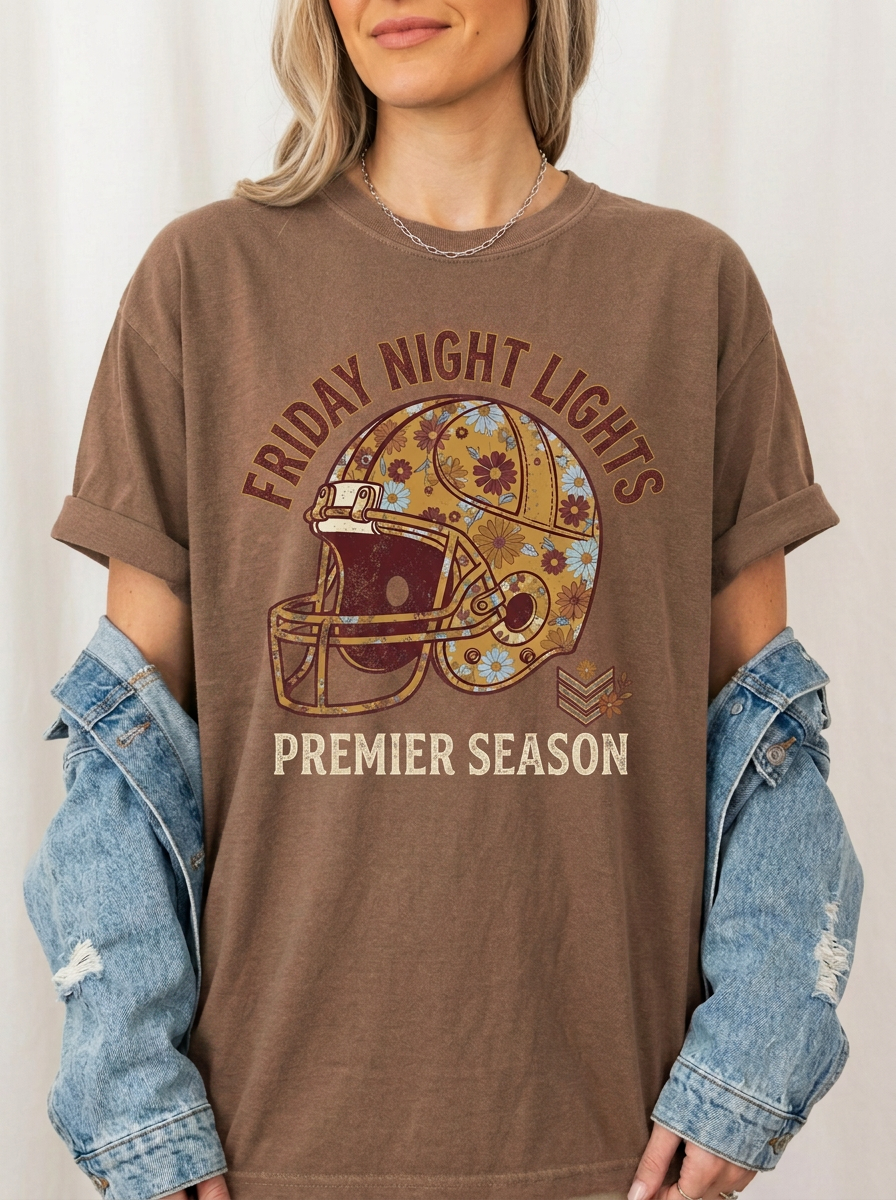 Women's Football Friday Night Lights Floral Helmet Printed T-Shirt