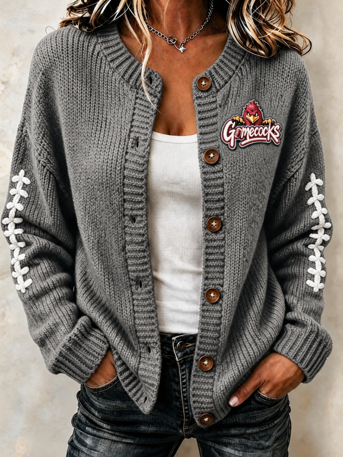 Women'S Football Printed Knitted Cardigan