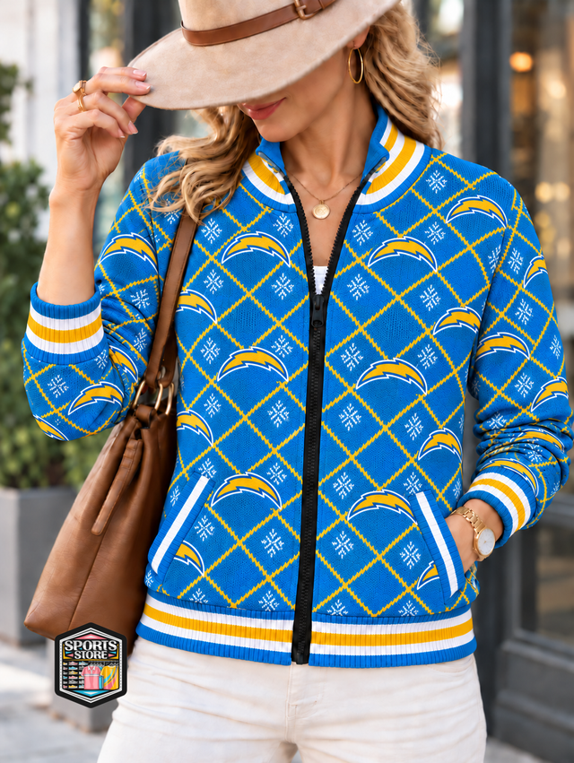 Women's Los Angeles Chargers Argyle Print Zip Up Varsity Jacket Main image