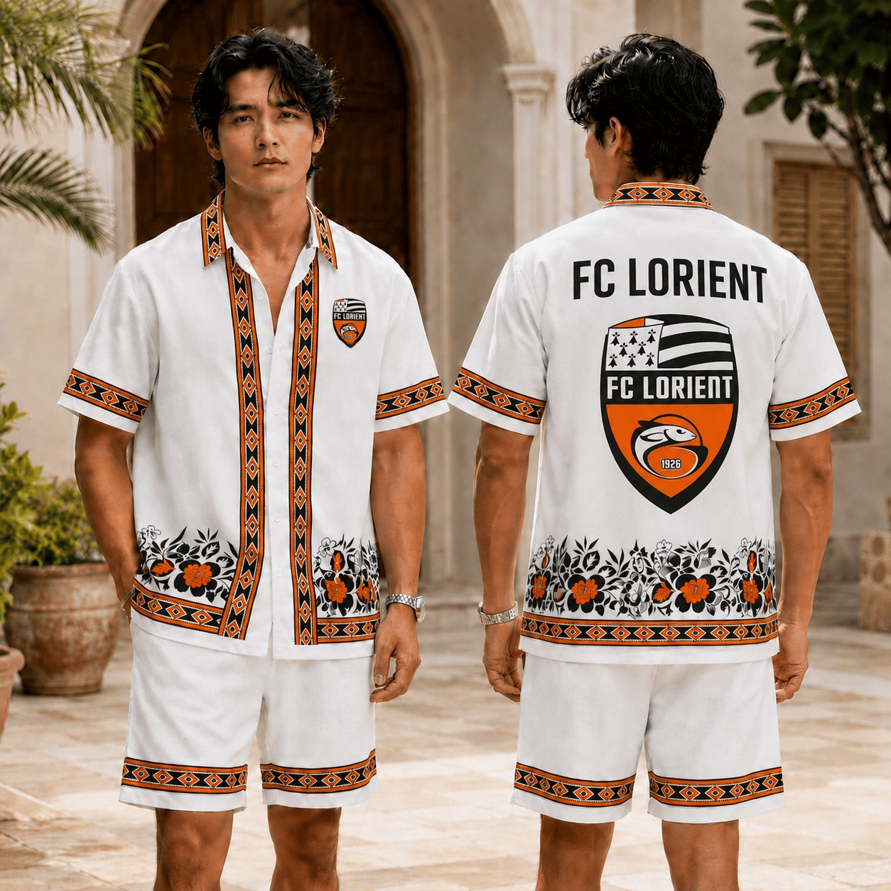 FC Lorient Football Supporter Retro Floral Hawaiian & Short Pants For Fan Main image