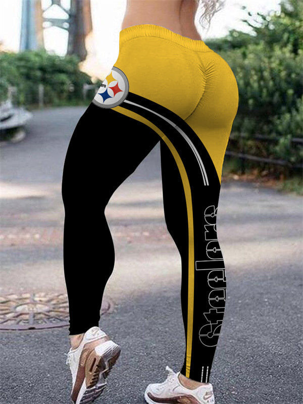 Pittsburgh Steelers Curved Color Block Butt Workout Leggings For Lady Main image