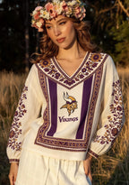 Minnesota Vikings Boho Floral Printed V-Neck Long Sleeve Shirt