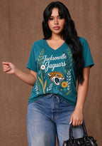 Women's Jacksonville Jaguars Wildflower Graphic V-Neck Raglan Rolled T-Shirt