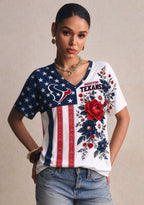 Women's Houston Texans American Flag Floral V-Neck T-Shirt