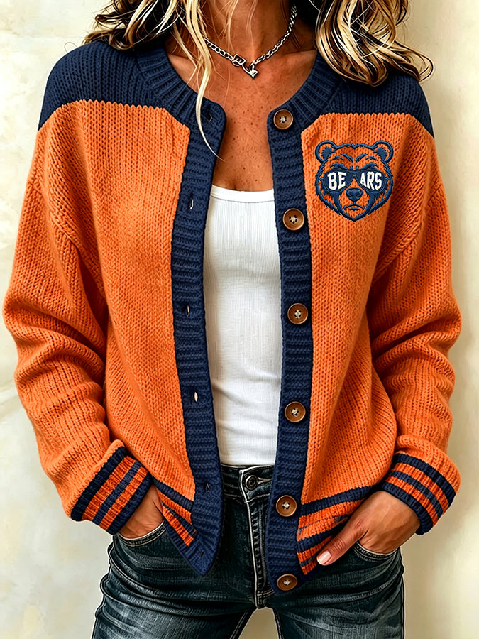 Women'S Casual Football Print Knitted Cardigan Top Main image