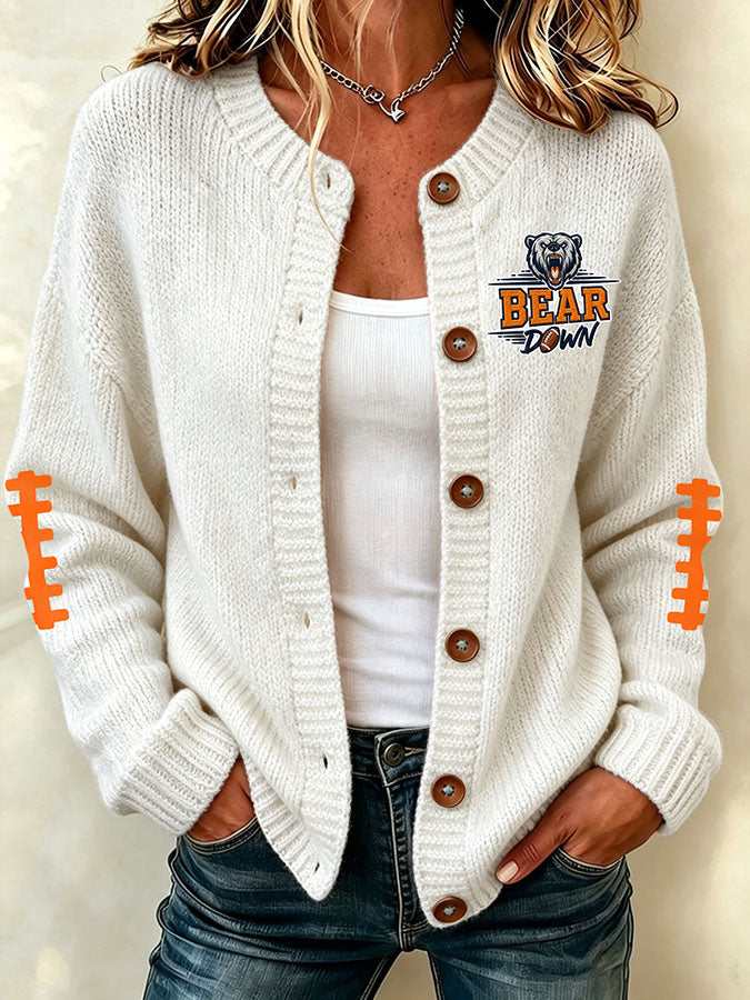Women's football printed knitted cardigan