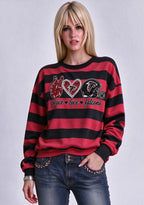 Women's Peace Love Atlanta Falcons Striped Crewneck Sweatshirt