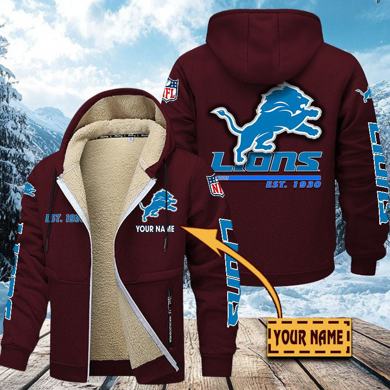 Premium Sherpa-Lined Winter Hoodie – Personalized Edition Detroit Lions