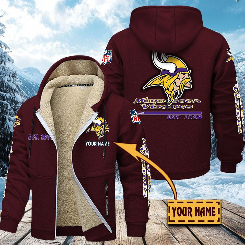 Premium Sherpa-Lined Winter Hoodie – Personalized Edition Minnesota Vikings