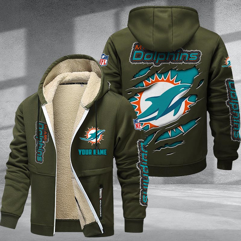Miami Dolphins Premium Sherpa-Lined Winter Hoodie – Personalized Edition Secondary image