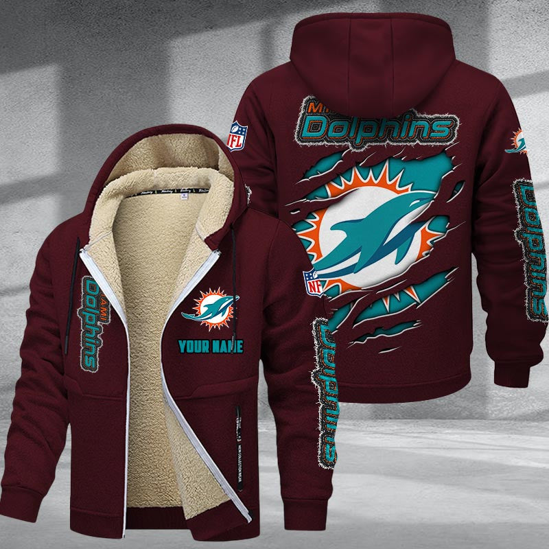 Miami Dolphins Premium Sherpa-Lined Winter Hoodie – Personalized Edition