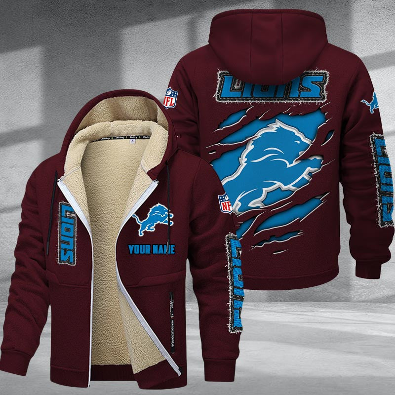 Detroit Lions Premium Sherpa-Lined Winter Hoodie – Personalized Edition