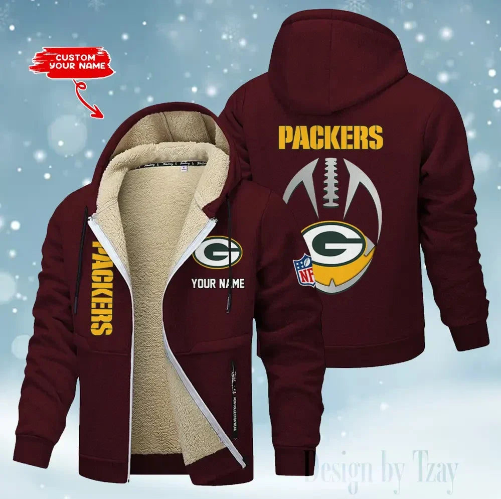 Green Bay Packers Hoodies Zip Velvet Coat