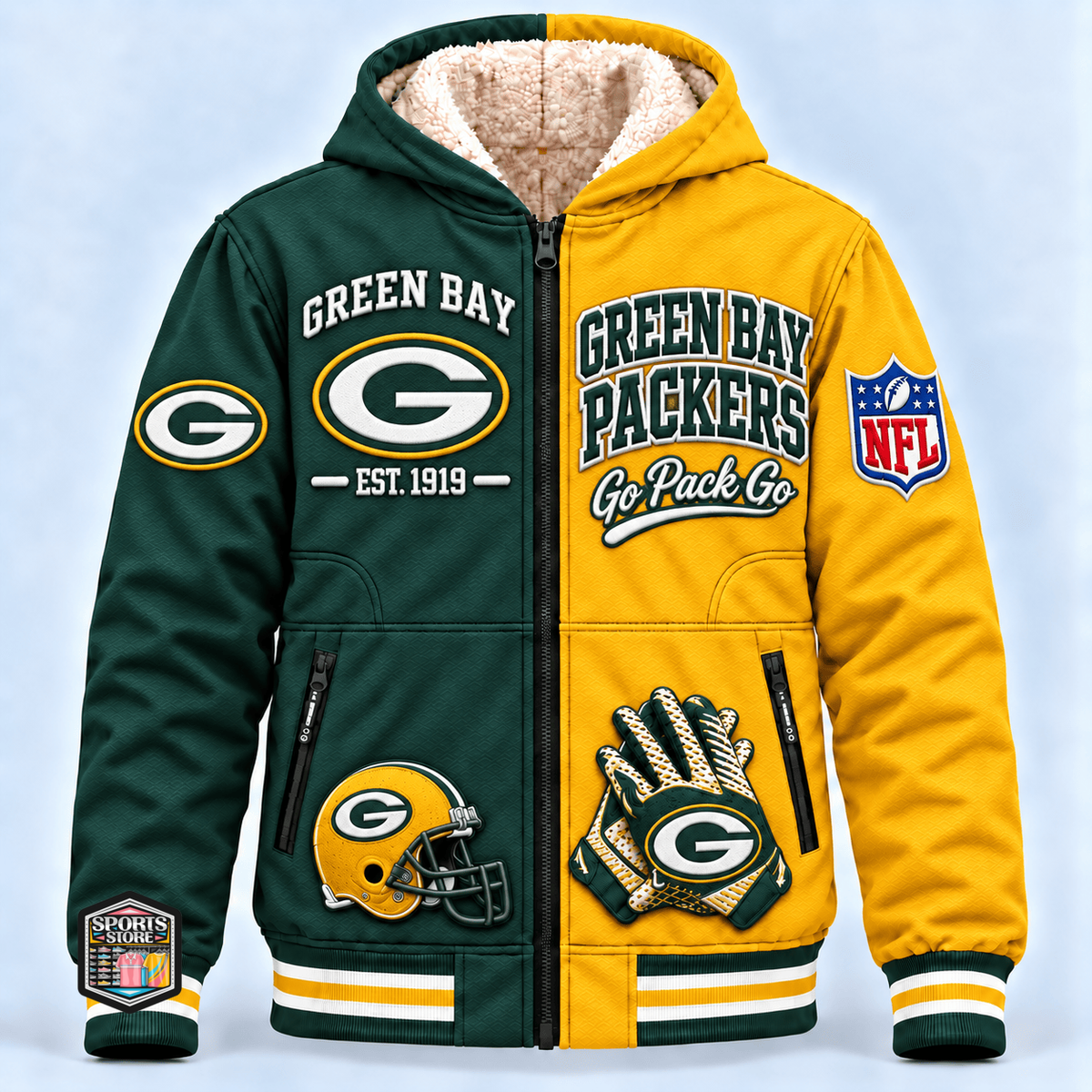 Green Bay Packers Thick Zip Up Hoodie