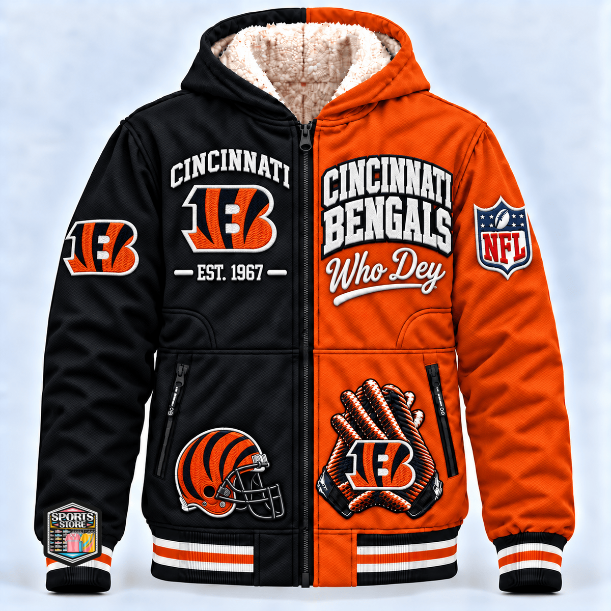 Cincinnati Bengals Thick Zip Up Hoodie