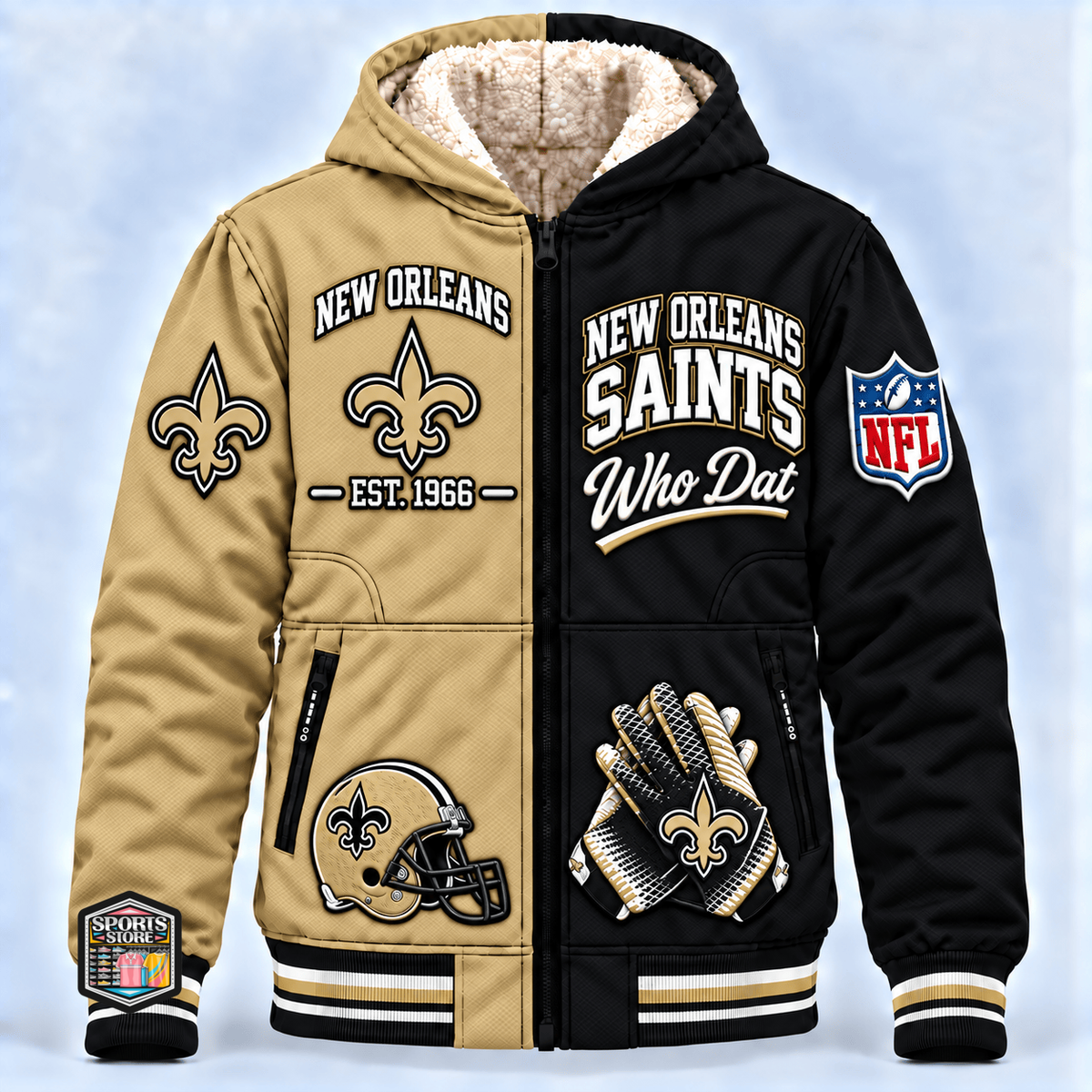 New Orleans Saints Thick Zip Up Hoodie