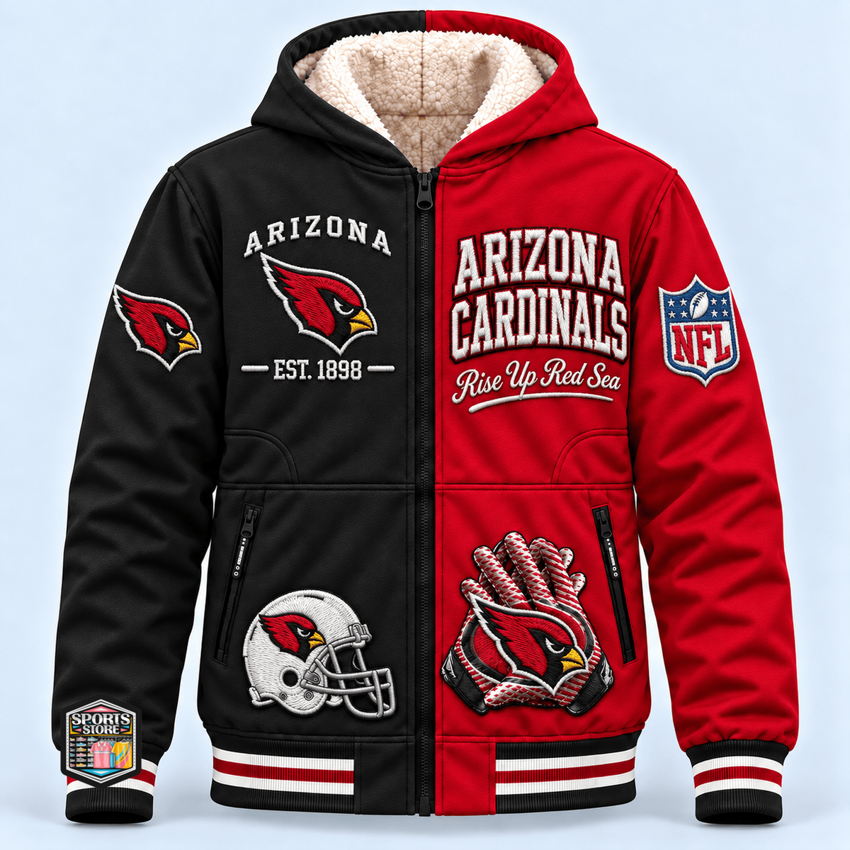 Arizona Cardinals Thick Zip Up Hoodie