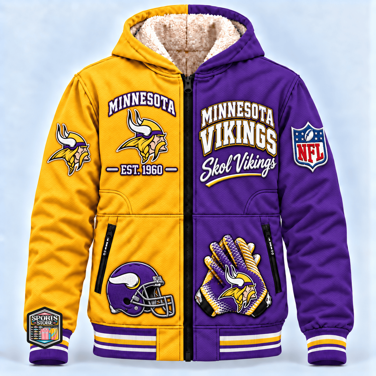Minnesota Vikings Thick Zip Up Hoodie