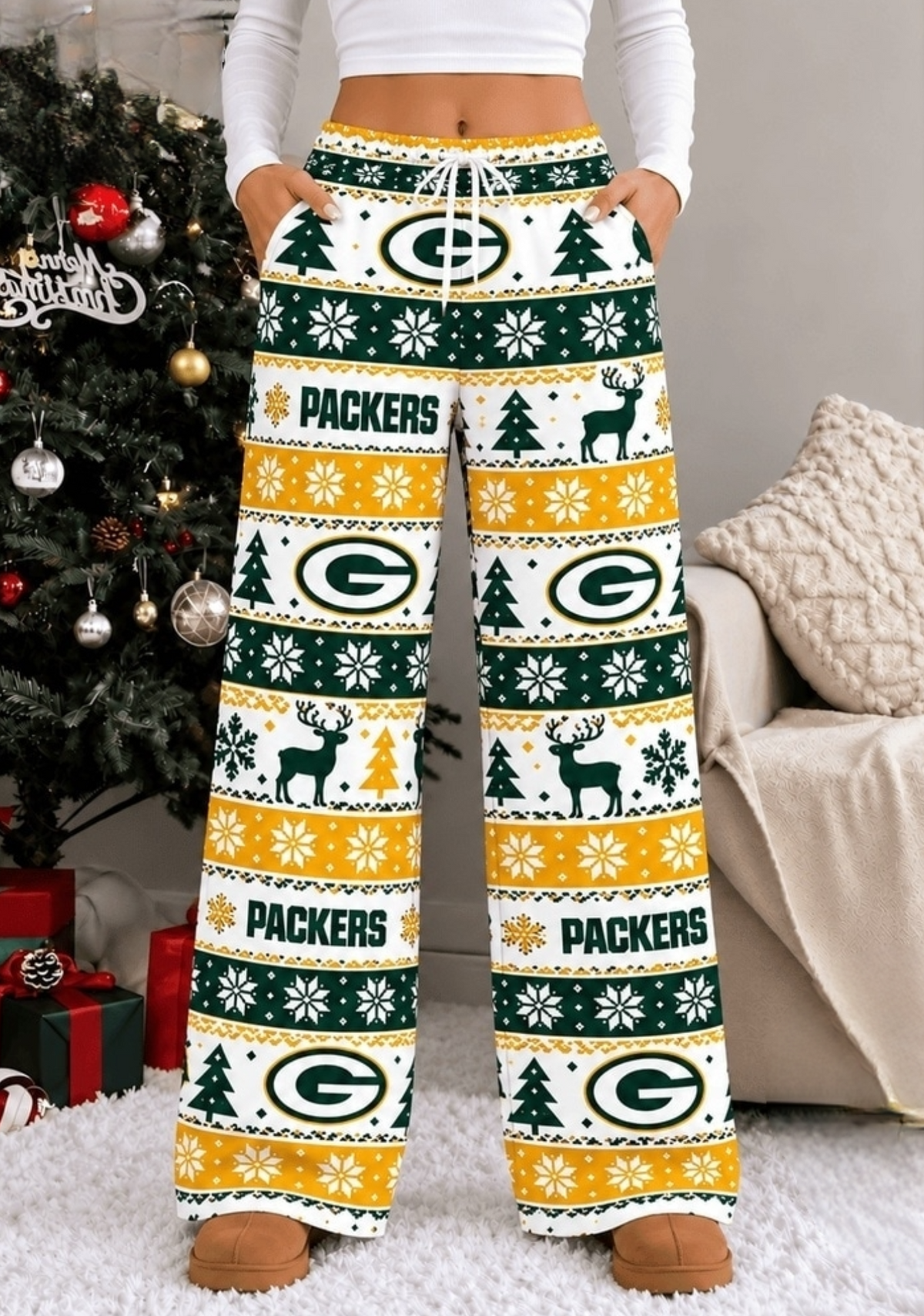Womens Green Bay Packers Christmas Wide Leg Pants Main image