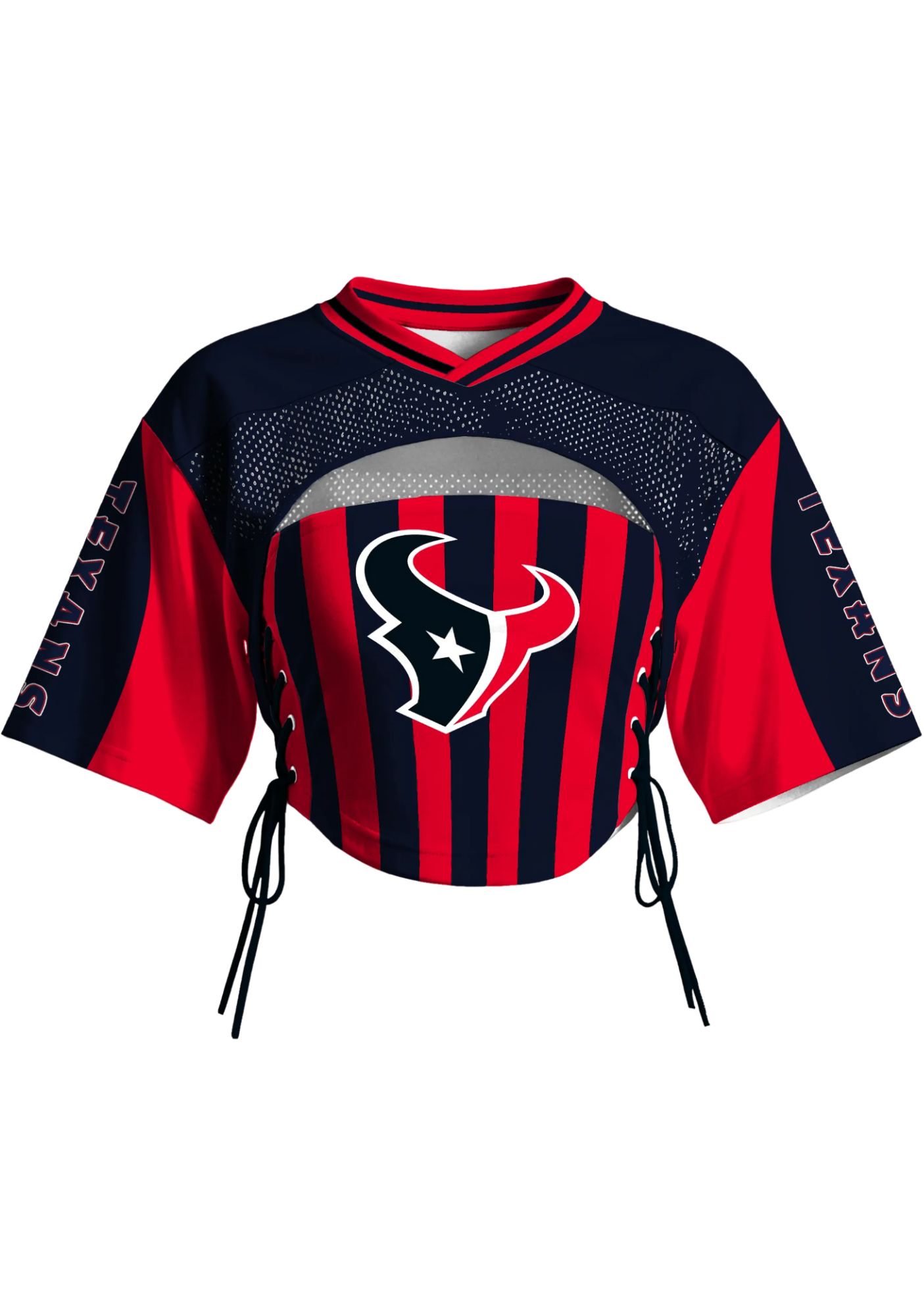 Houston Texans Women Lace Up Cutout Crop Striped NFL Jersey Main image