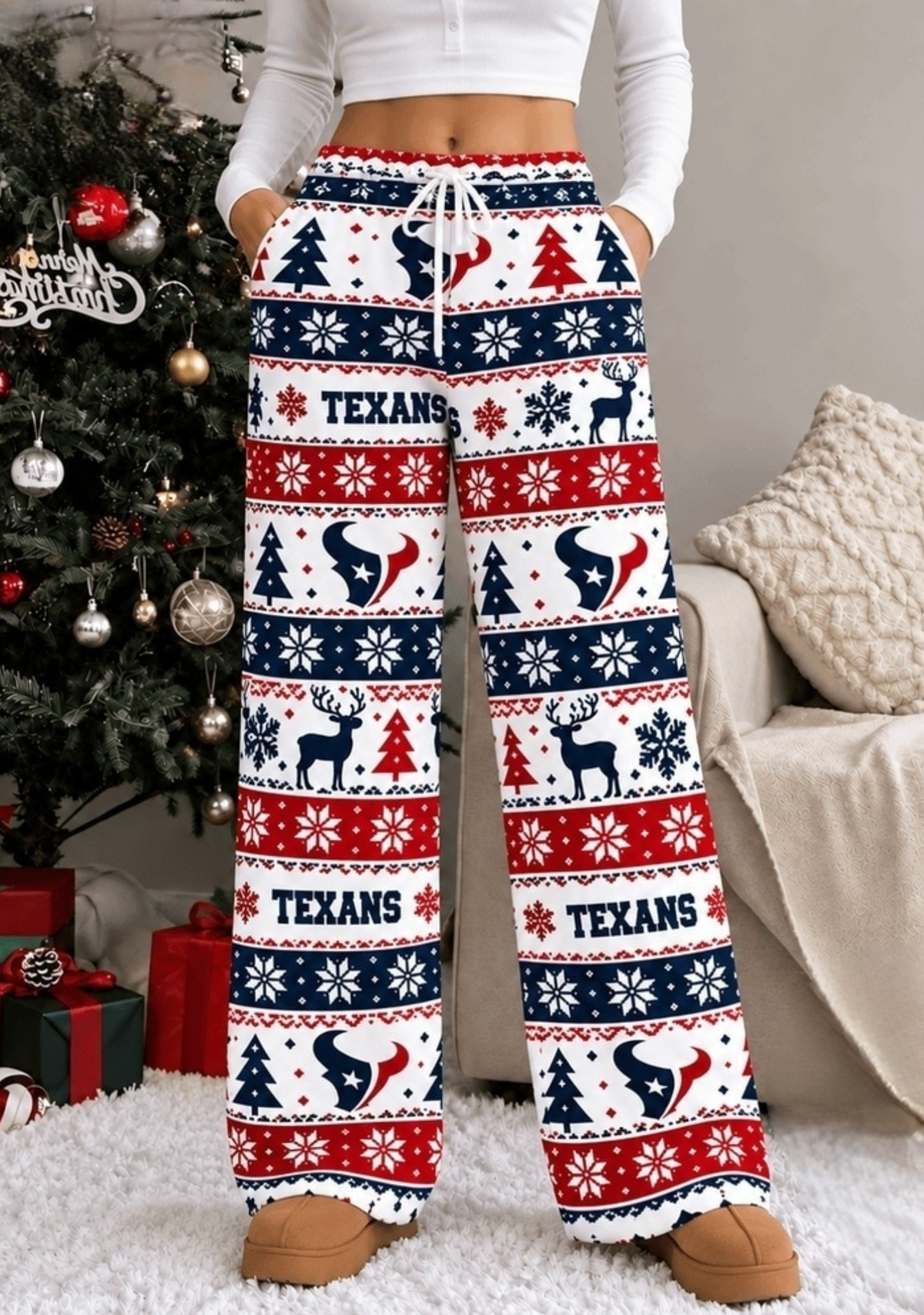 Womens Houston Texans Christmas Wide Leg Pants Main image