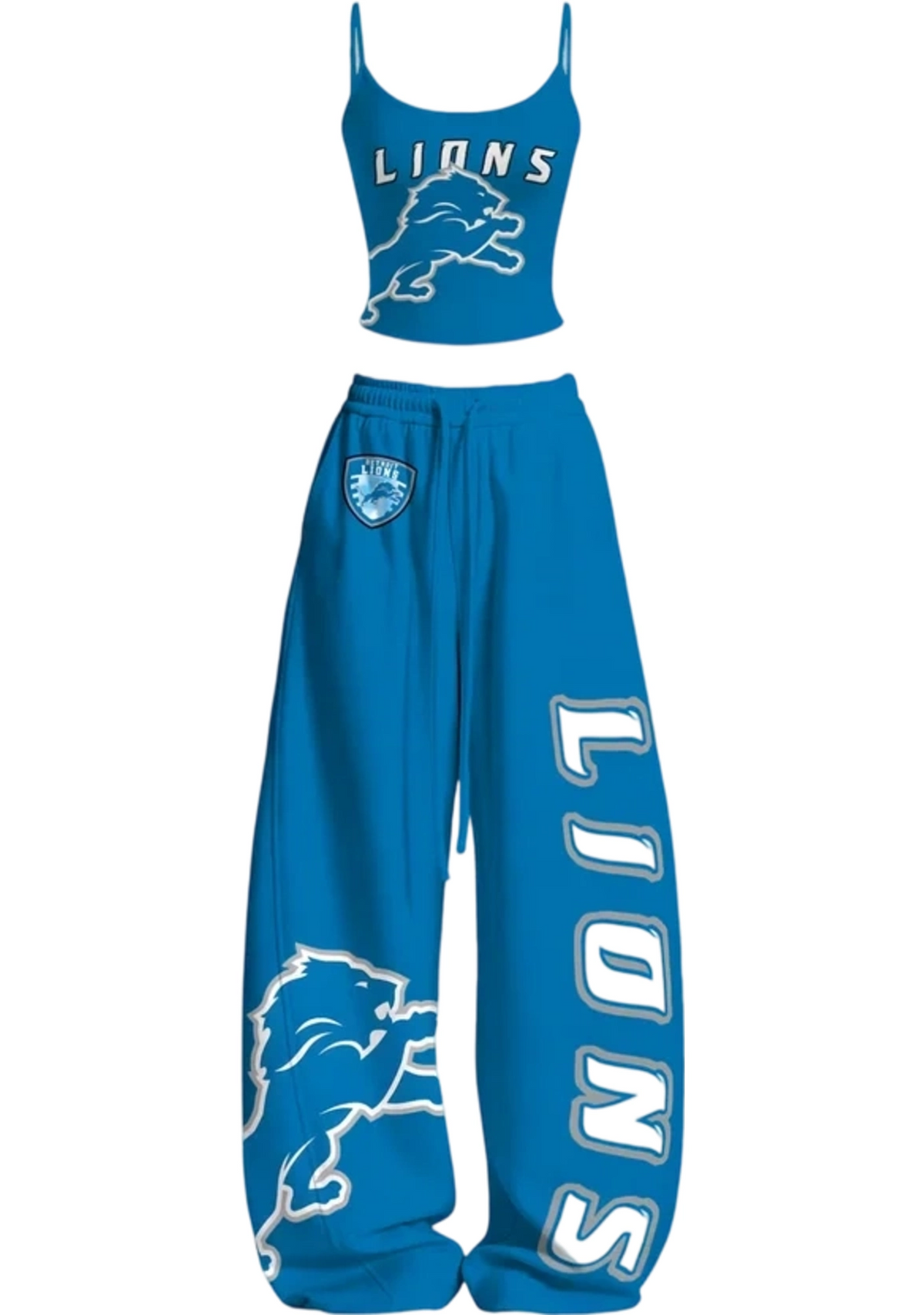 Trendy Bright Blue Detroit Lions Mascot Tops & Elasticated Trousers Two-Piece Set Main image