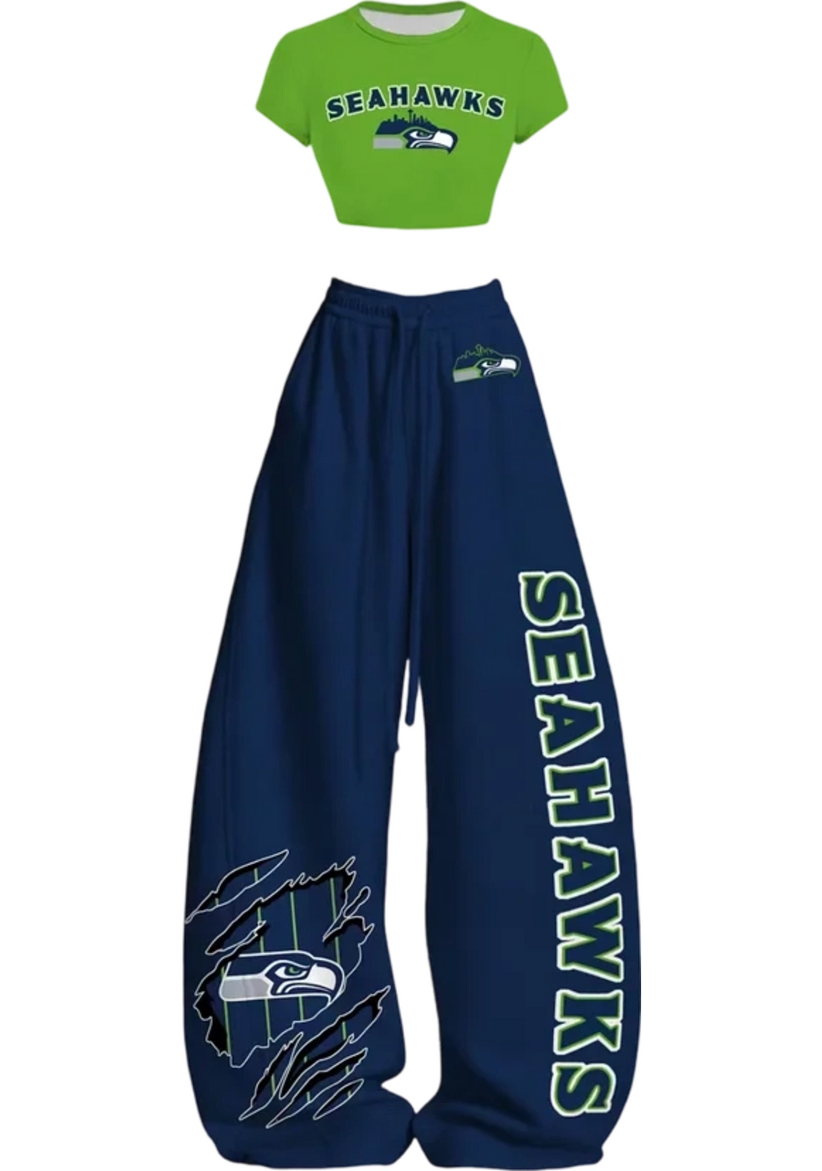 Green Navy Seahawks Mascot Tops & Elasticated Trousers Two-Piece Set