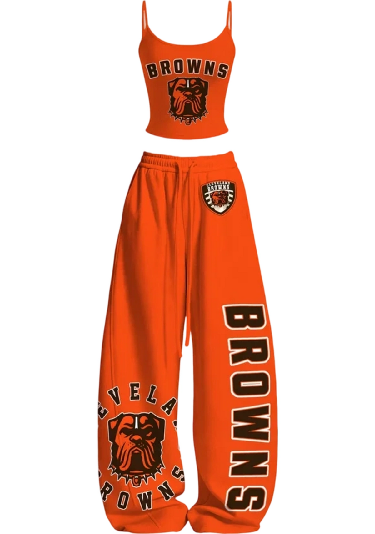 Cleveland Browns Bulldog Print Tops & Elasticated Trousers Two-Piece Set