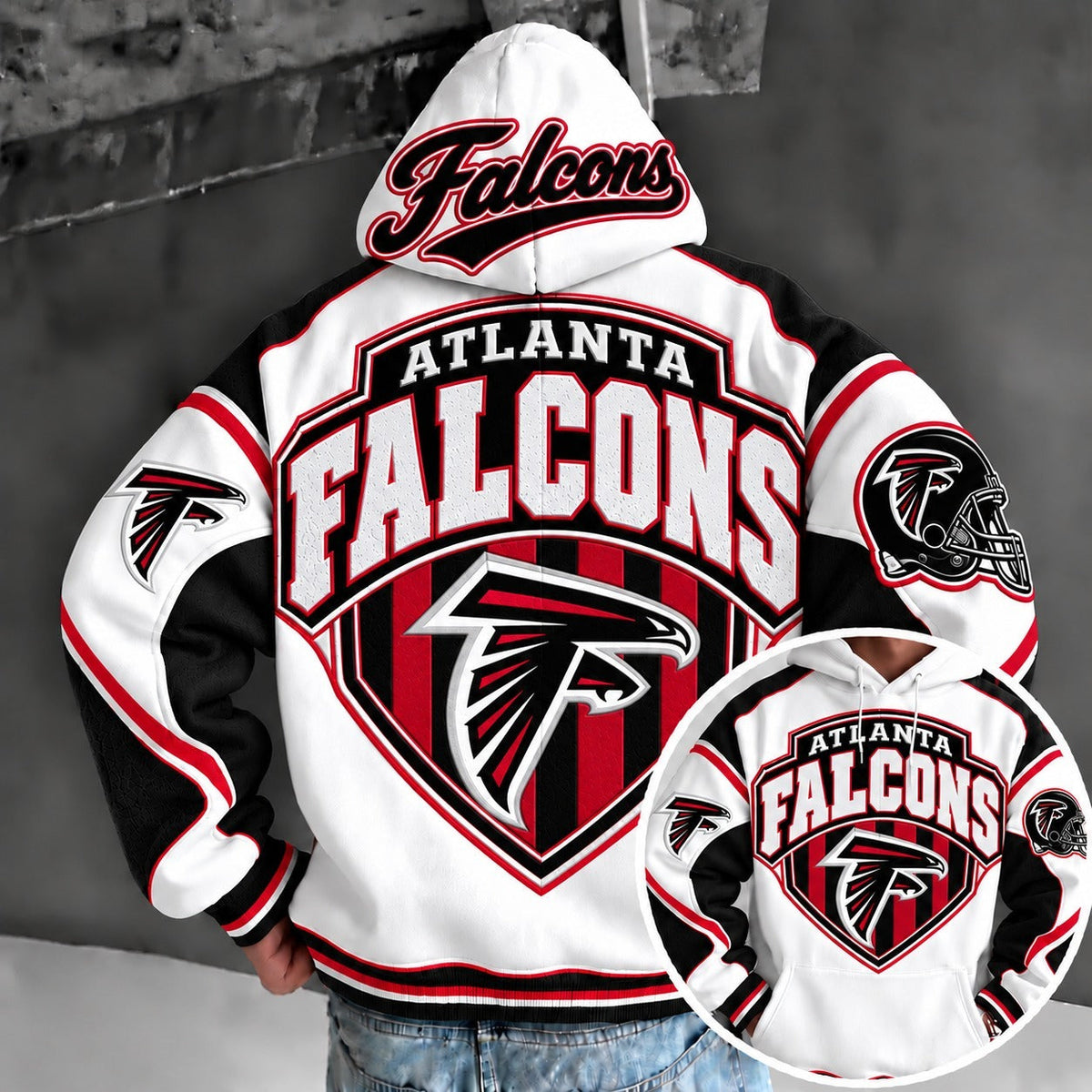 Atlanta Falcons Retro Varsity Color Block Back Print Pullover Hoodie Main image