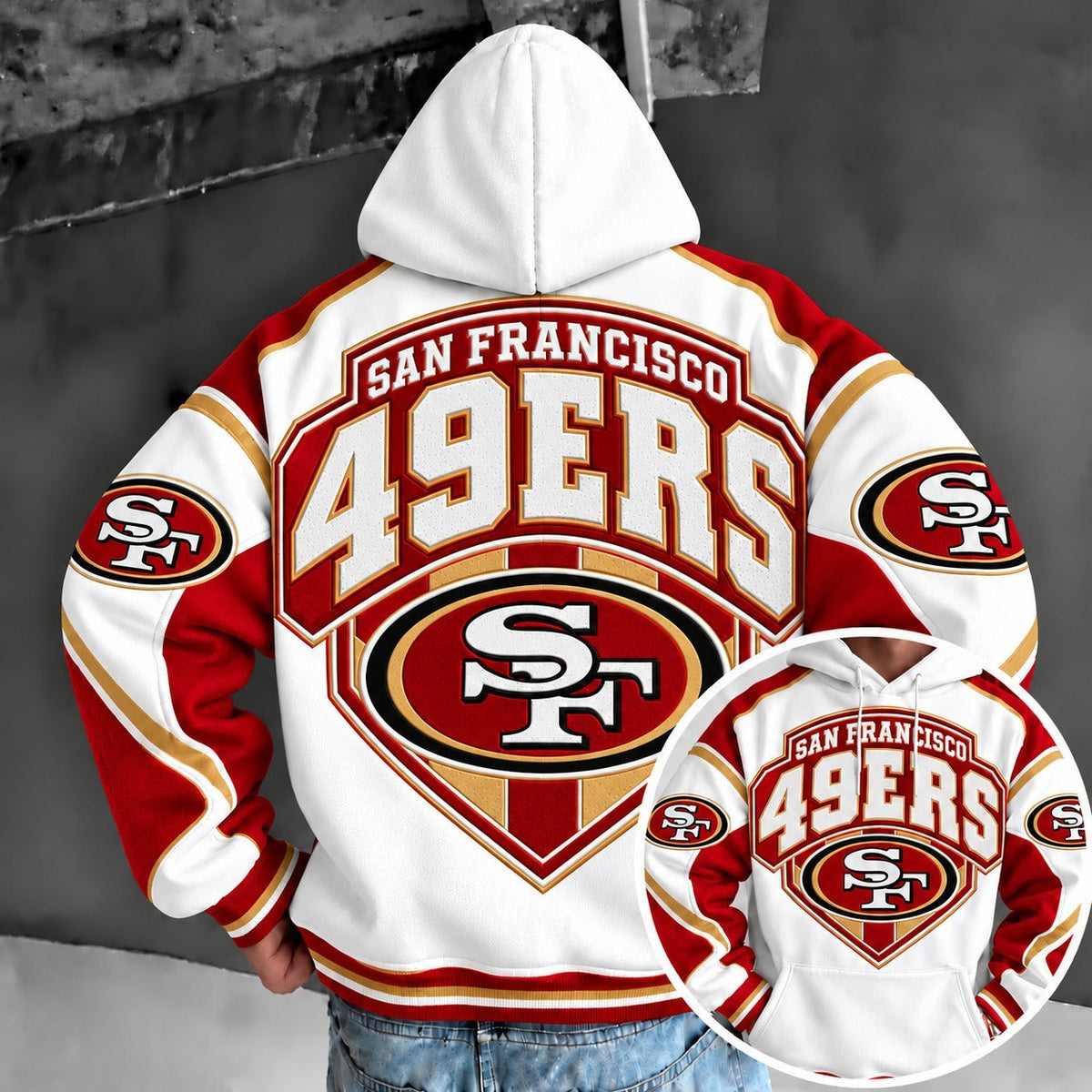 San Francisco 49ers Retro Varsity Color Block Back Print Pullover Hoodie Main image