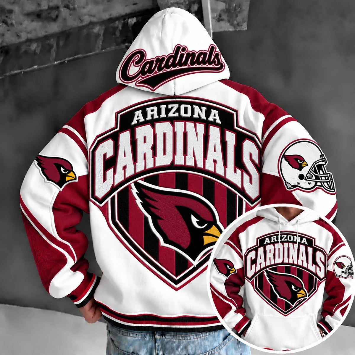 Arizona Cardinals Retro Varsity Color Block Back Print Pullover Hoodie Main image