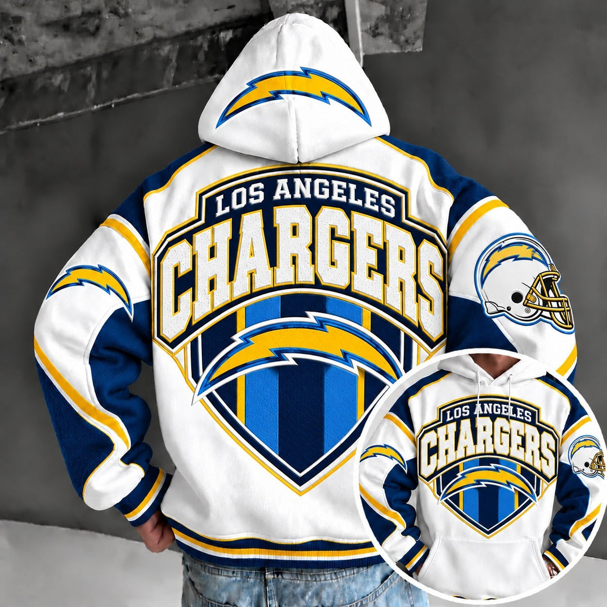Los Angeles Chargers Retro Varsity Color Block Back Print Pullover Hoodie Main image